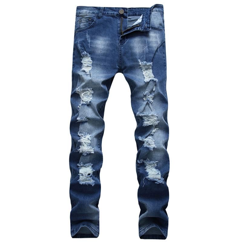 Slim Jeans Heren Met Gescheurde Denim