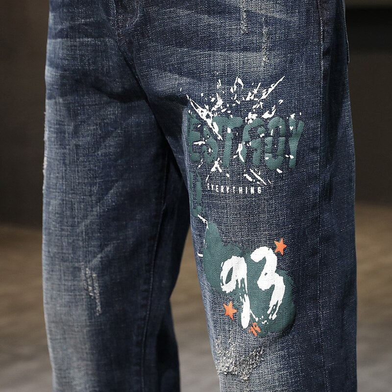 Streetwear Baggy Denim Jeans Heren Met Stretch