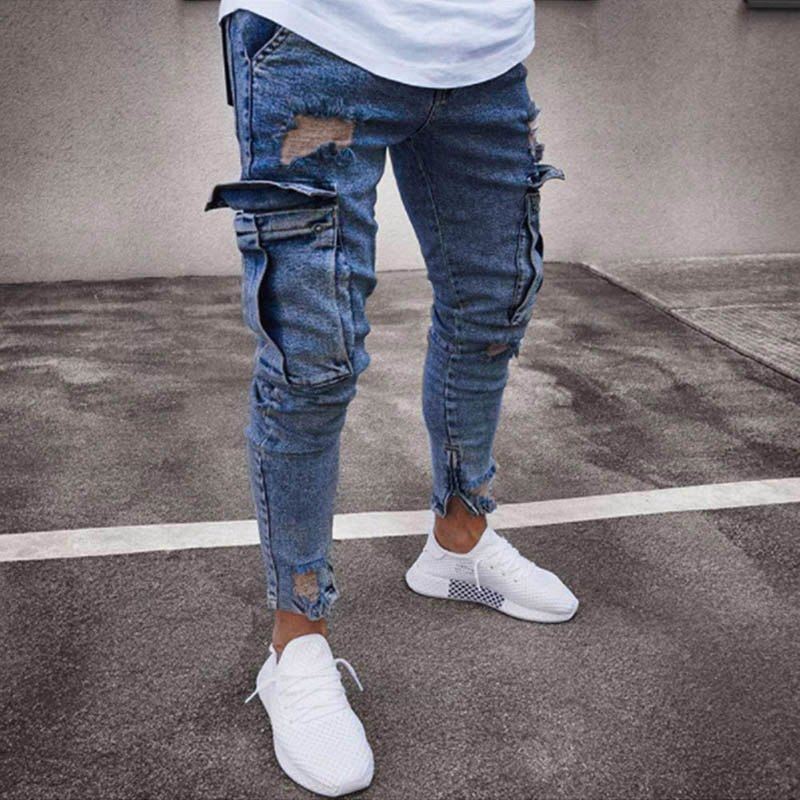 Trend Kniegat Rits Voeten Jeans