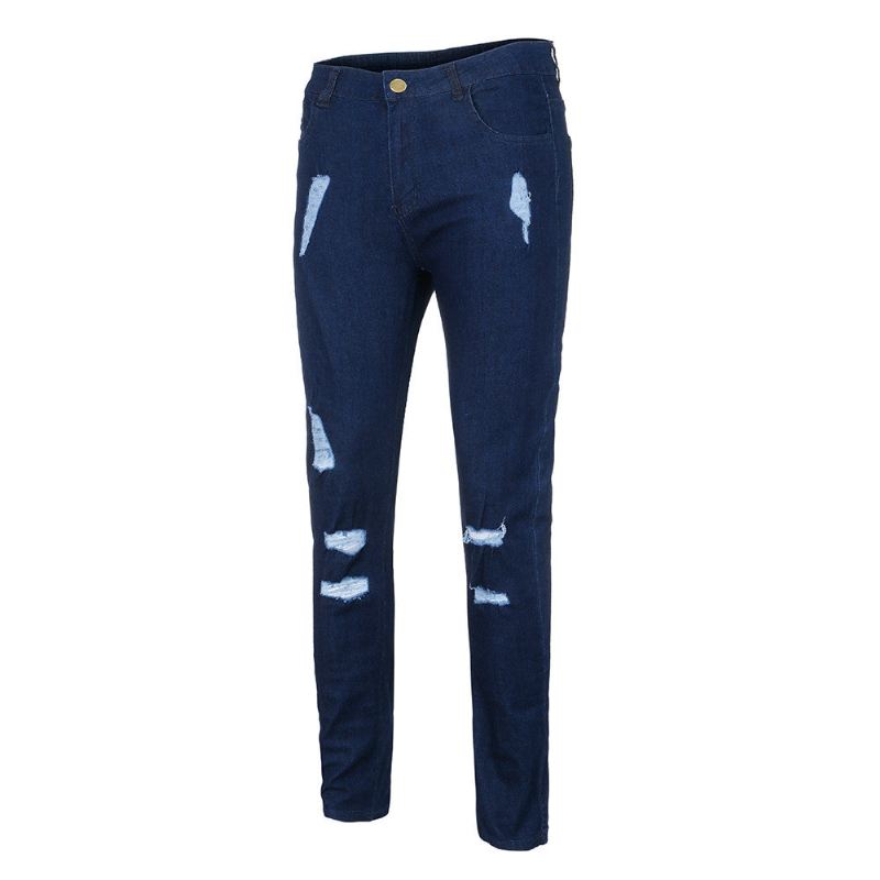 Trend Kniegaten Jeans Heren Met Ritsen