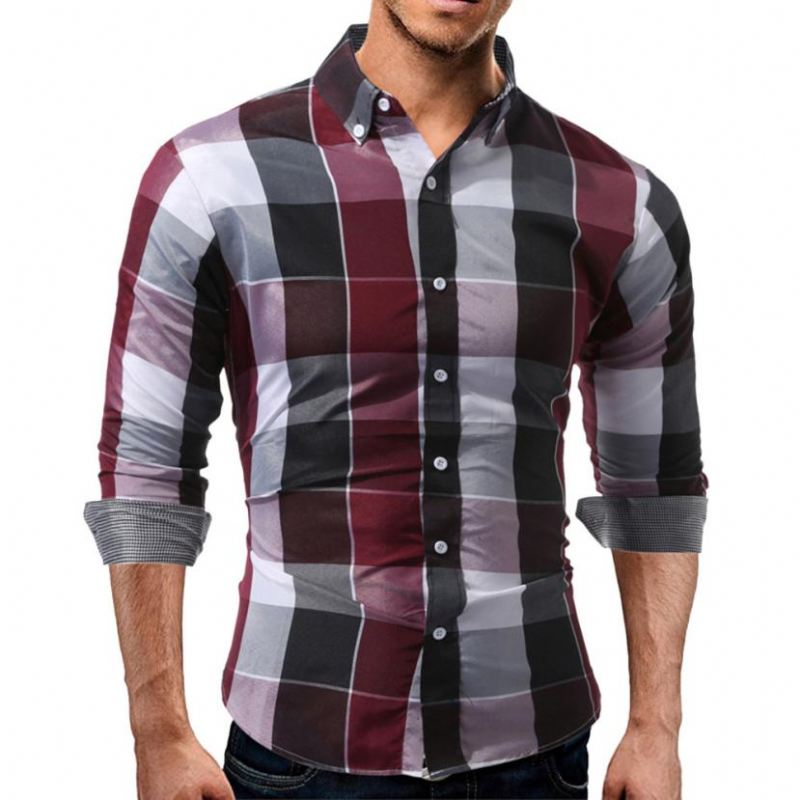 Heren Pak Overhemd Daily Tartan Shirt Met Lange Mouwen