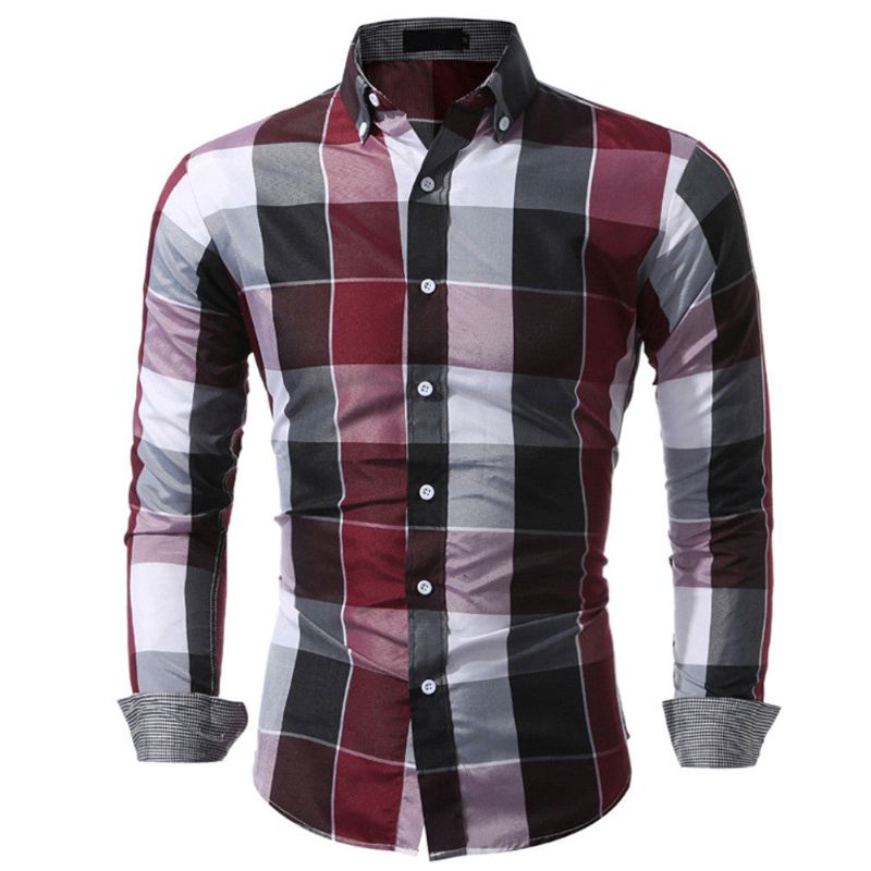 Heren Pak Overhemd Daily Tartan Shirt Met Lange Mouwen