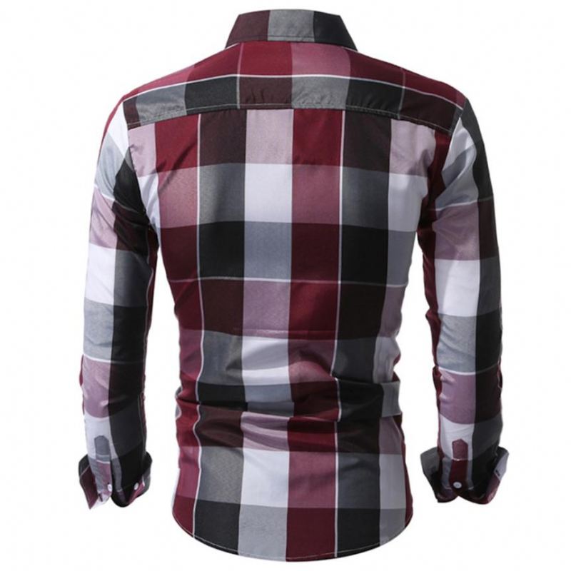 Heren Pak Overhemd Daily Tartan Shirt Met Lange Mouwen