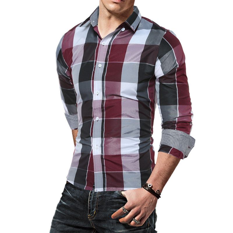 Heren Pak Overhemd Daily Tartan Shirt Met Lange Mouwen