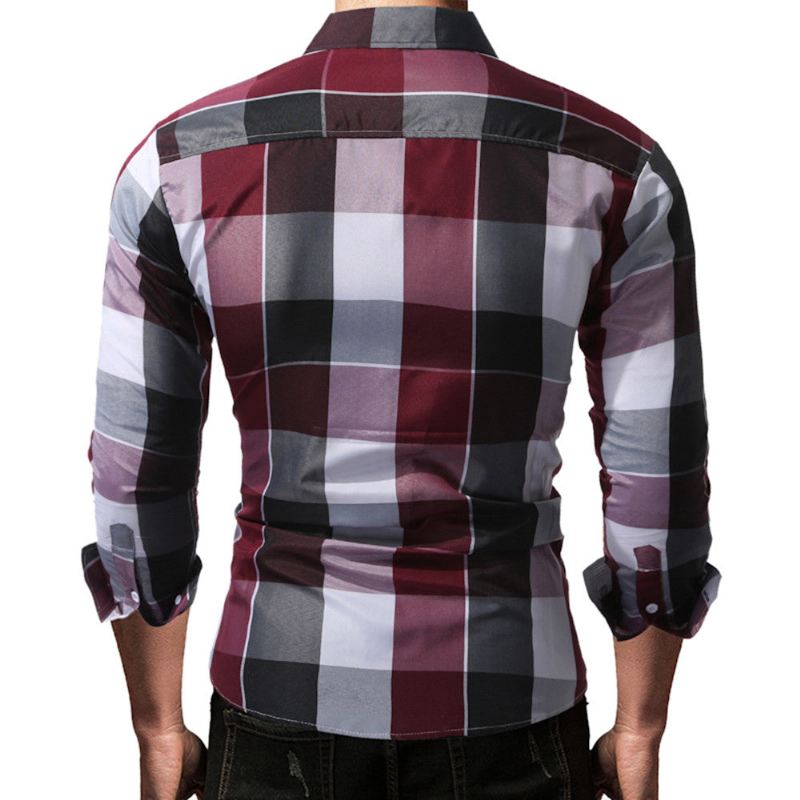 Heren Pak Overhemd Daily Tartan Shirt Met Lange Mouwen