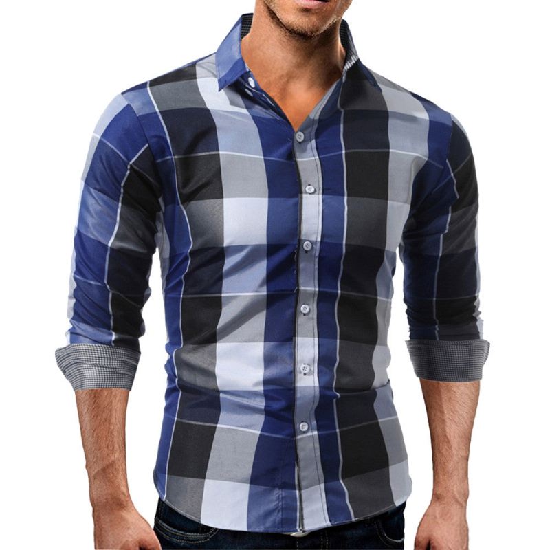 Heren Pak Overhemd Daily Tartan Shirt Met Lange Mouwen