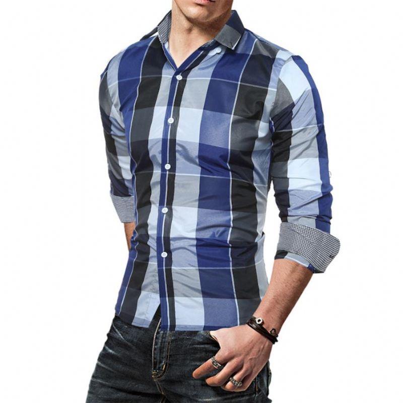 Heren Pak Overhemd Daily Tartan Shirt Met Lange Mouwen