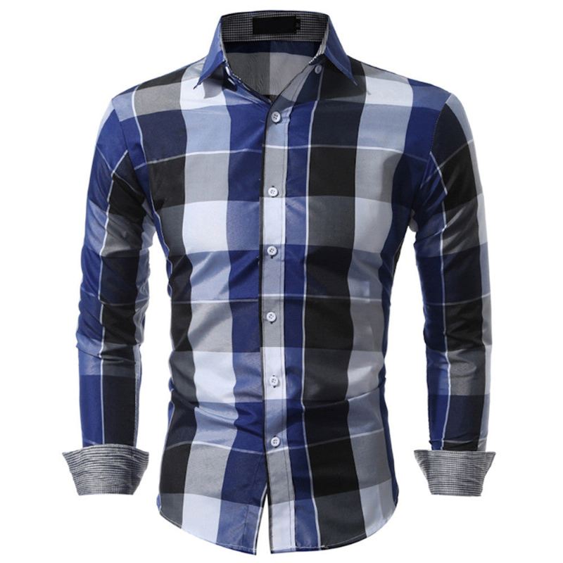 Heren Pak Overhemd Daily Tartan Shirt Met Lange Mouwen