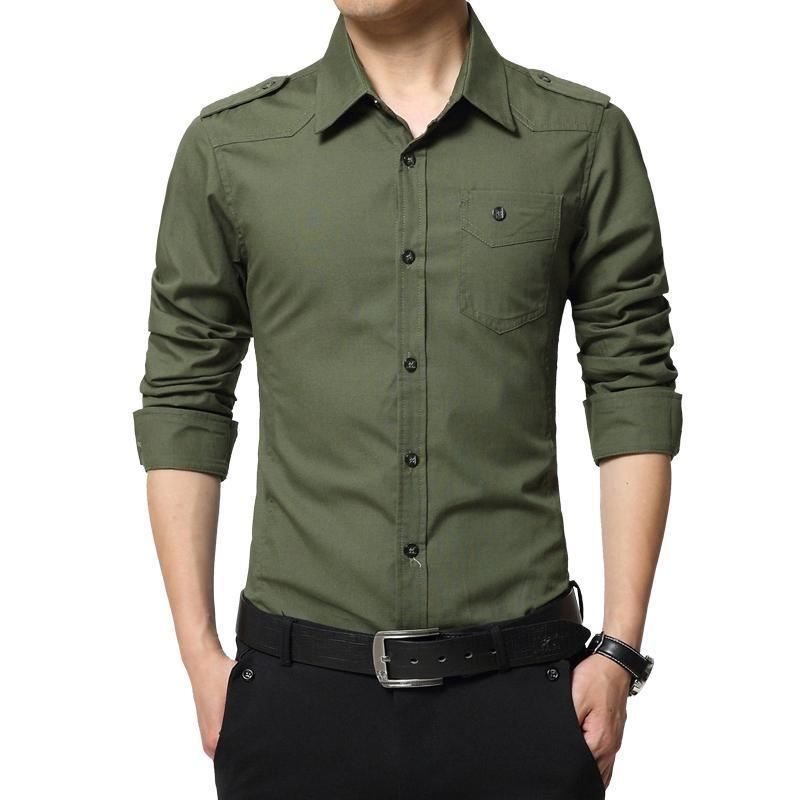 Heren Pak Overhemd Epaulet-shirt Met Volledige Mouw