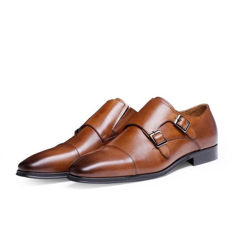 Heren Elegante Schoenen Echt Leer Oxford Met Riemen