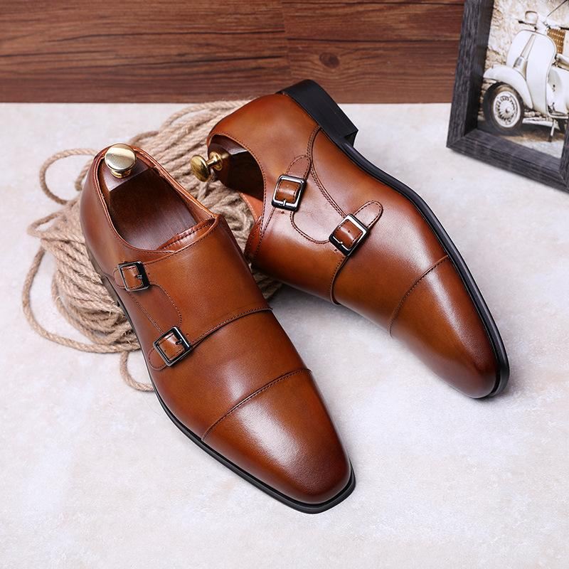 Heren Elegante Schoenen Echt Leer Oxford Met Riemen