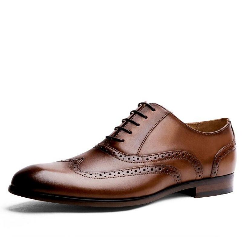 Heren Elegante Schoenen Grain Echt Leer Oxfords Stijl Bullock