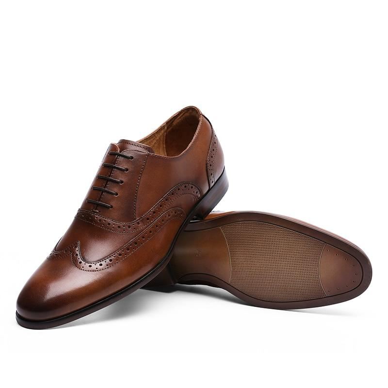 Heren Elegante Schoenen Grain Echt Leer Oxfords Stijl Bullock