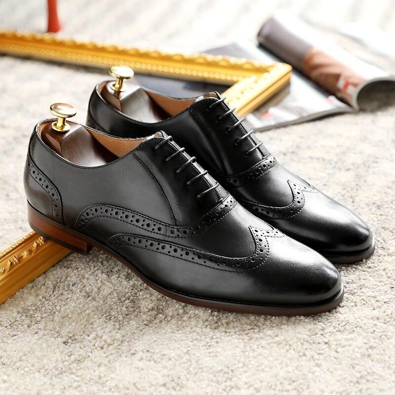 Heren Elegante Schoenen Grain Echt Leer Oxfords Stijl Bullock