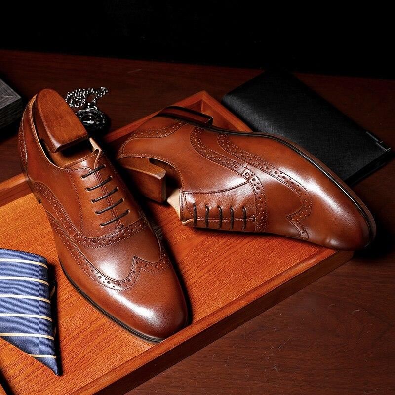 Heren Elegante Schoenen Grain Echt Leer Oxfords Stijl Bullock