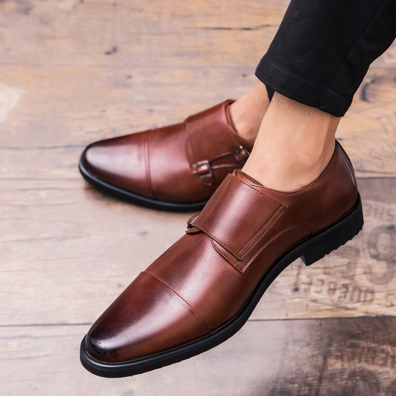 Heren Elegante Schoenen Oxford Lederen Kledingschoenen Met Dubbele Monniksband