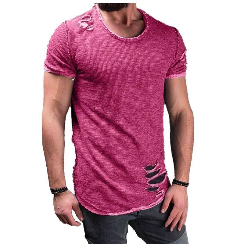 Heren Overhemden Gescheurd Slim Fit Katoenen T-shirt