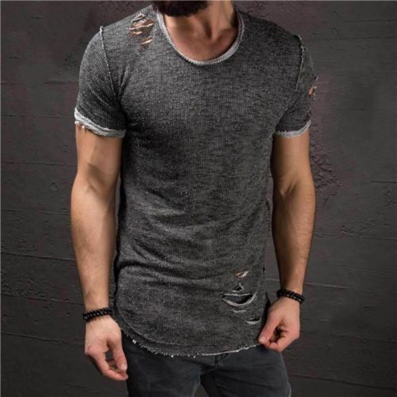 Heren Overhemden Gescheurd Slim Fit Katoenen T-shirt