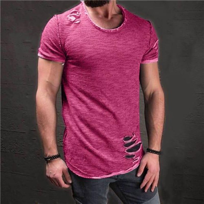 Heren Overhemden Gescheurd Slim Fit Katoenen T-shirt