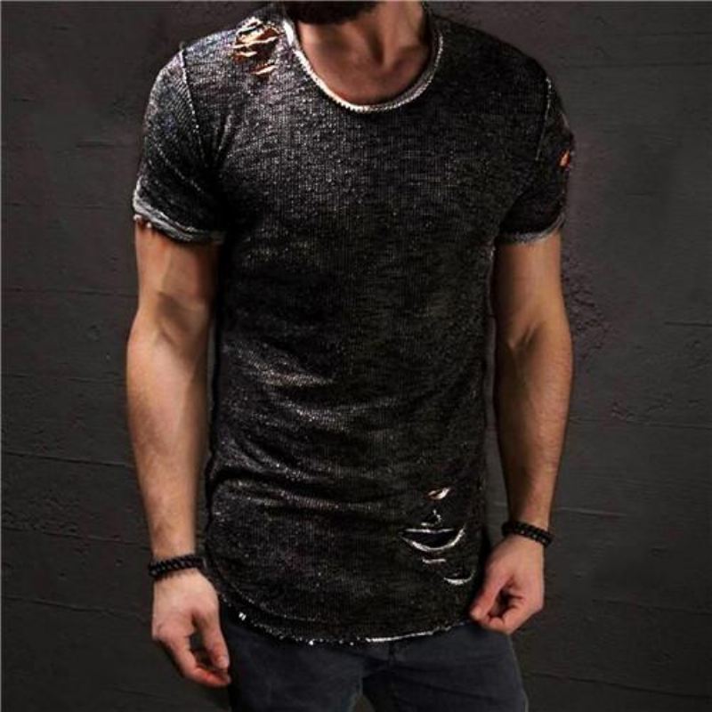 Heren Overhemden Gescheurd Slim Fit Katoenen T-shirt