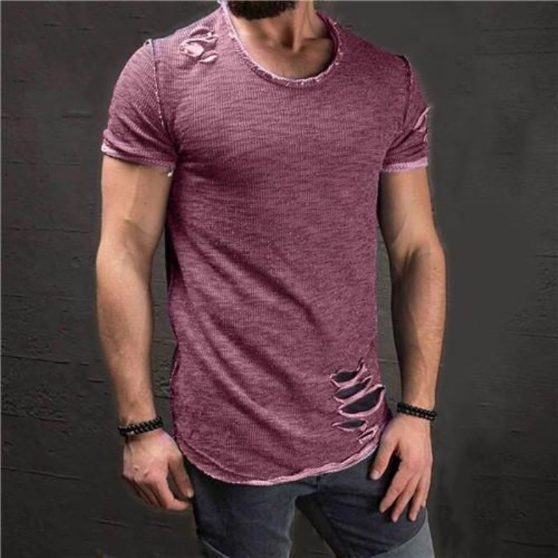 Heren Overhemden Gescheurd Slim Fit Katoenen T-shirt