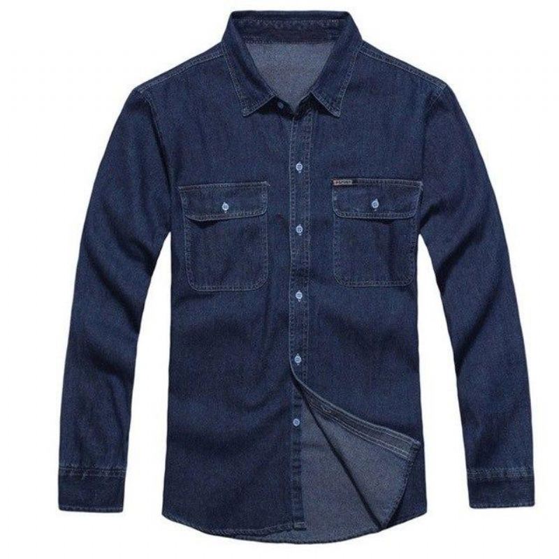 Herenmode Denim Overhemd Overhemden