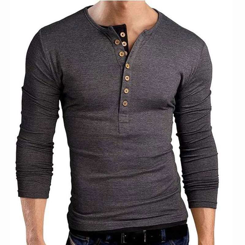 Overhemden Heren Henley T-shirt Met Dubbele V-hals