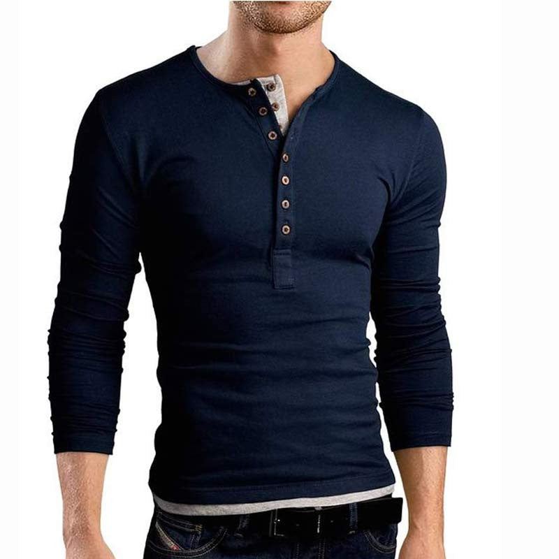 Overhemden Heren Henley T-shirt Met Dubbele V-hals