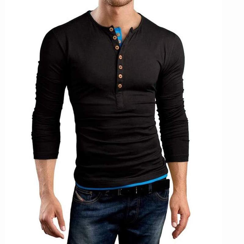 Overhemden Heren Henley T-shirt Met Dubbele V-hals