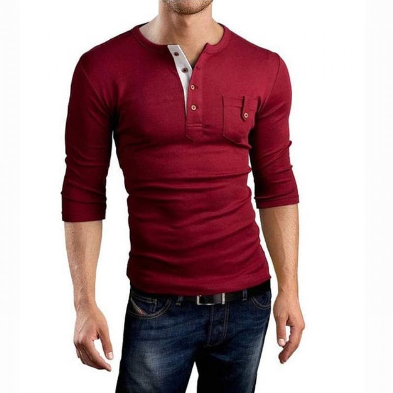 Overhemden Heren Henley T-shirt Met Dubbele V-hals