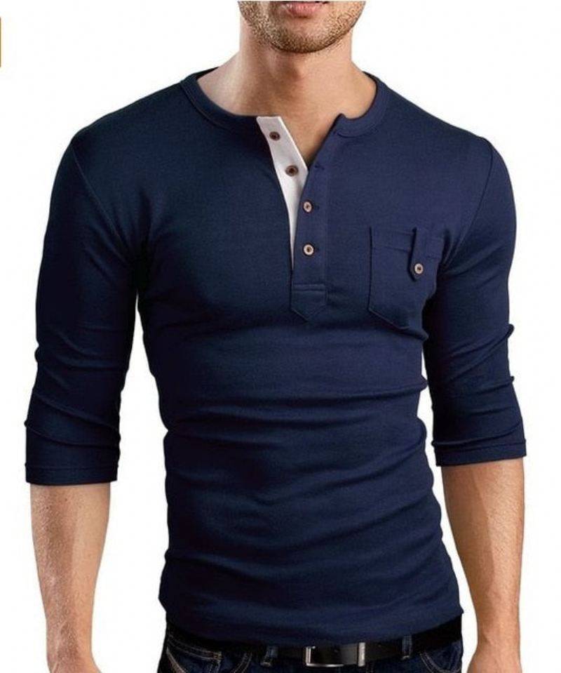 Overhemden Heren Henley T-shirt Met Dubbele V-hals