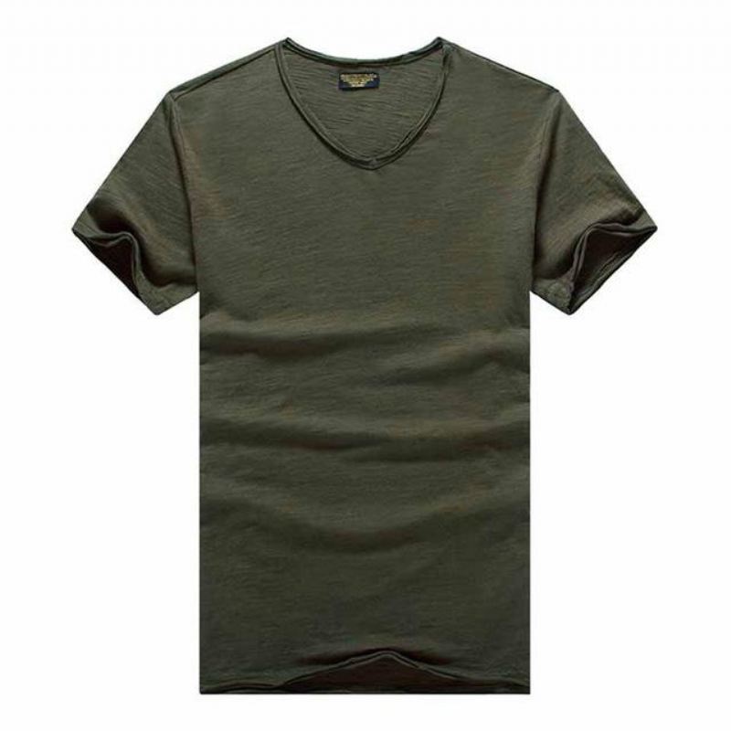 Overhemden Heren Slim Fit T-shirt Van Puur Katoen Met V-hals