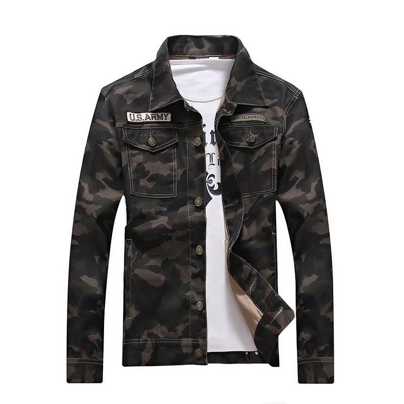 Heren Spijkerjassen Denim Camouflage Windjack Bovenkleding Jas