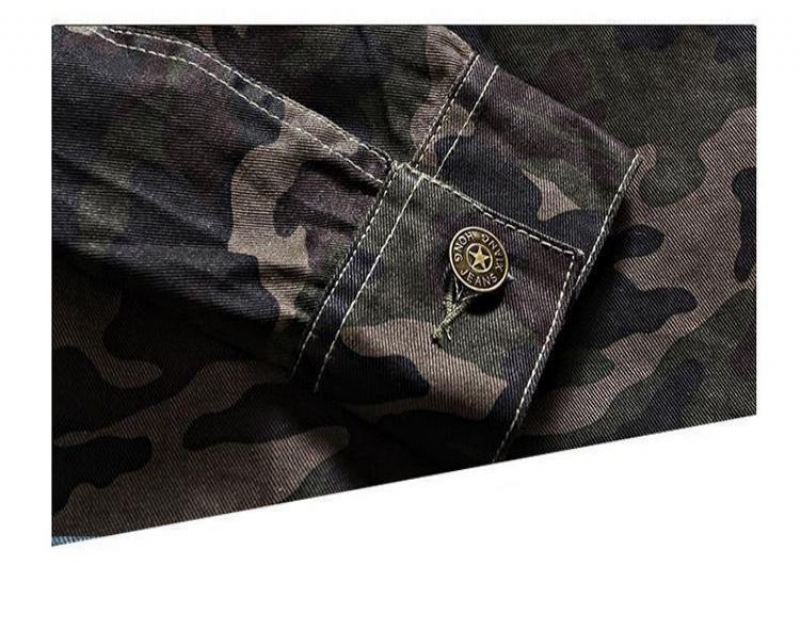 Heren Spijkerjassen Denim Camouflage Windjack Bovenkleding Jas