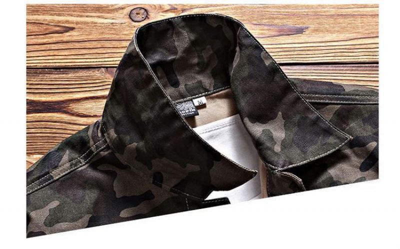 Heren Spijkerjassen Denim Camouflage Windjack Bovenkleding Jas