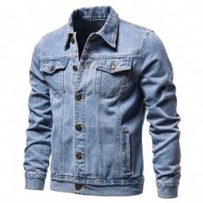 Heren Spijkerjassen Denim Revers Jack Met Enkele Rij Knopen