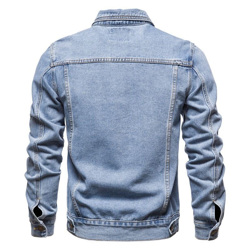 Heren Spijkerjassen Denim Revers Jack Met Enkele Rij Knopen