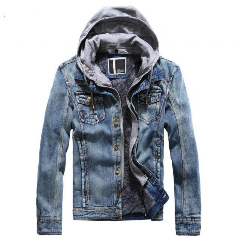 Heren Spijkerjassen Denim Winterjas Met Capuchon