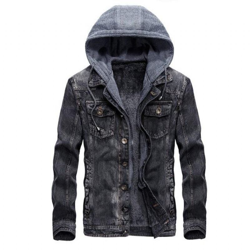 Heren Spijkerjassen Denim Winterjas Met Capuchon