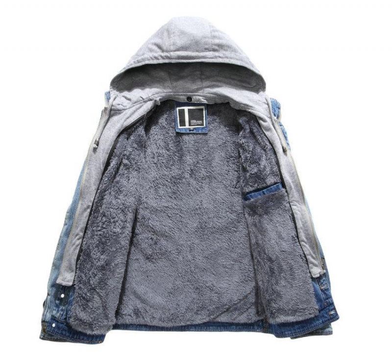 Heren Spijkerjassen Denim Winterjas Met Capuchon