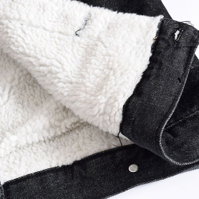 Heren Spijkerjassen Winter Dikke Fleece Jeansjas