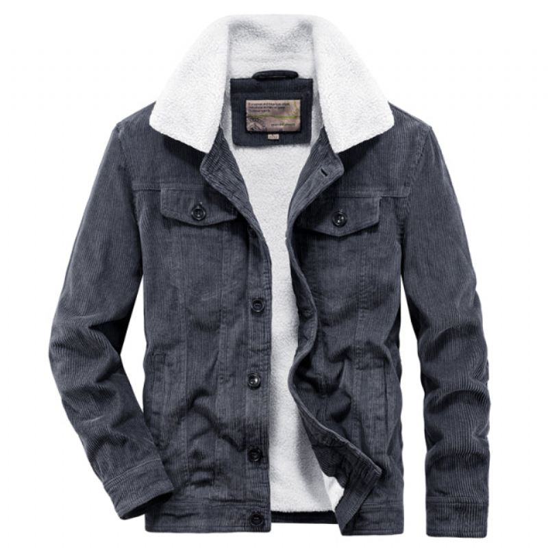 Heren Spijkerjassen Winter Warm Corduroy Denim Jack