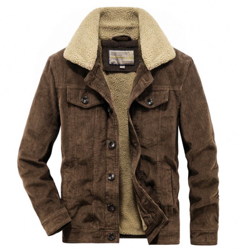 Heren Spijkerjassen Winter Warm Corduroy Denim Jack