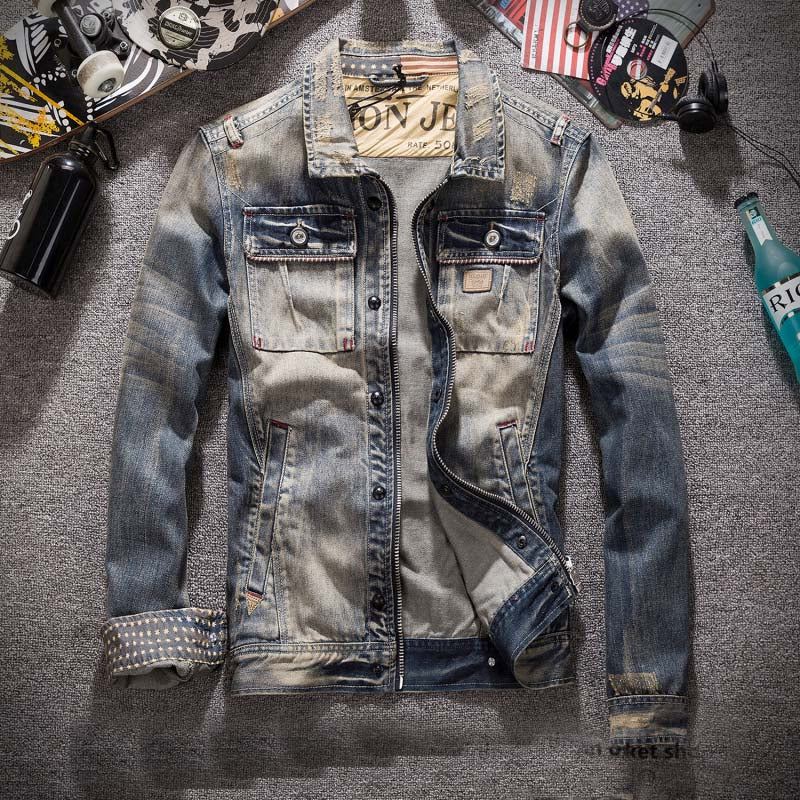 Spijkerjassen Heren Amerikaans Trendy Cowboy-jeansjack