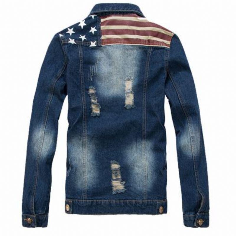 Spijkerjassen Heren Denim Jack Met Nationale Vlag