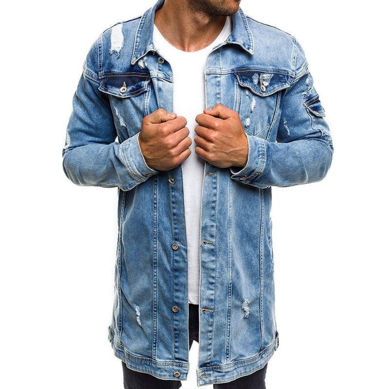 Spijkerjassen Heren Stijl Distressed Denim Street Lang Jas