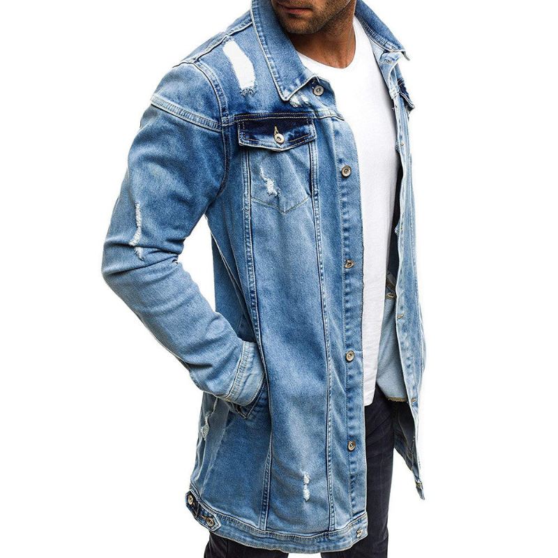 Spijkerjassen Heren Stijl Distressed Denim Street Lang Jas