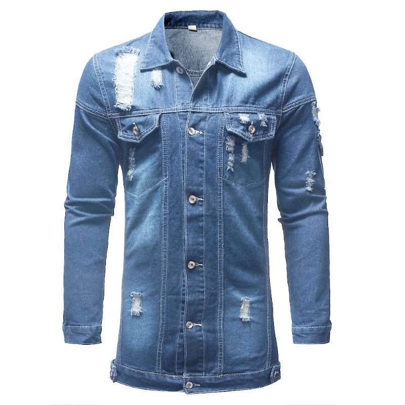 Spijkerjassen Heren Stijl Distressed Denim Street Lang Jas