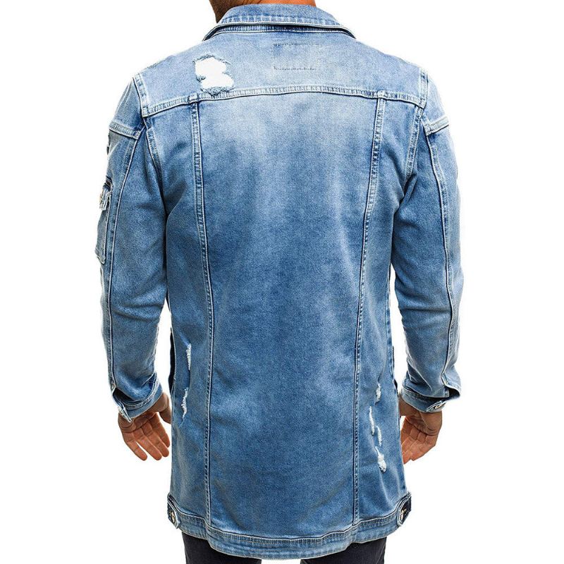 Spijkerjassen Heren Stijl Distressed Denim Street Lang Jas