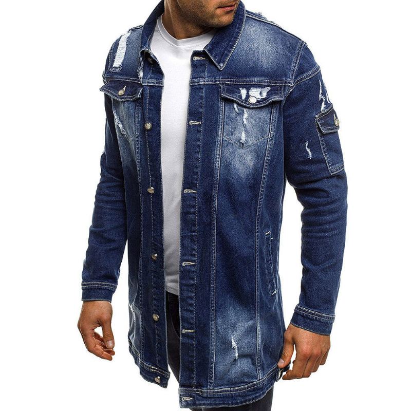 Spijkerjassen Heren Stijl Distressed Denim Street Lang Jas